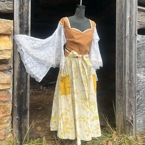 Floral Cream Wrap Dress with Lace Sleeves